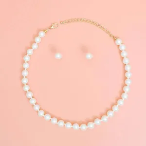 Timeless Elegance: Women's Pearl Necklace Set with 10mm Glass Pearls & Matching Stud Earrings