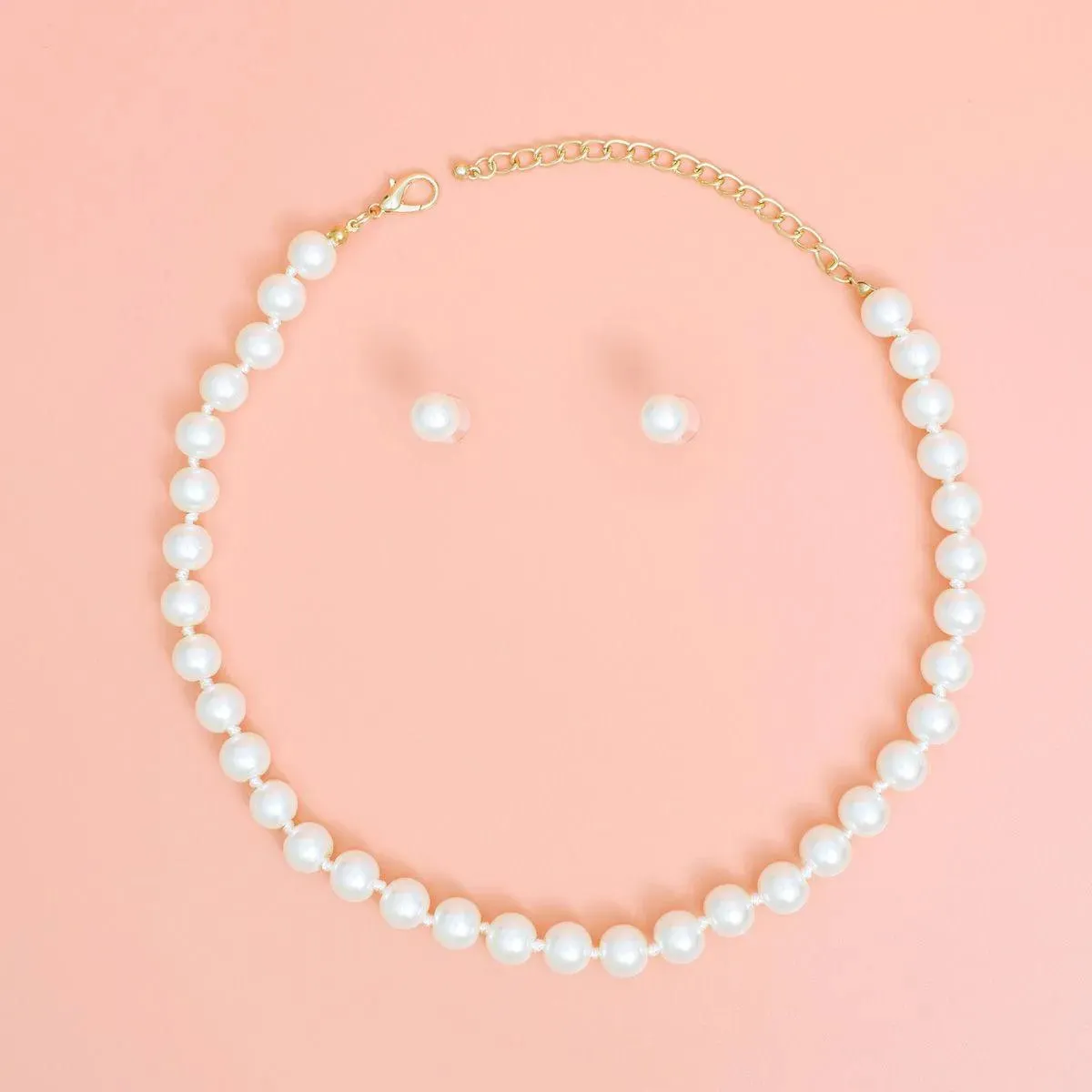 Timeless Elegance: Women's Pearl Necklace Set with 10mm Glass Pearls & Matching Stud Earrings