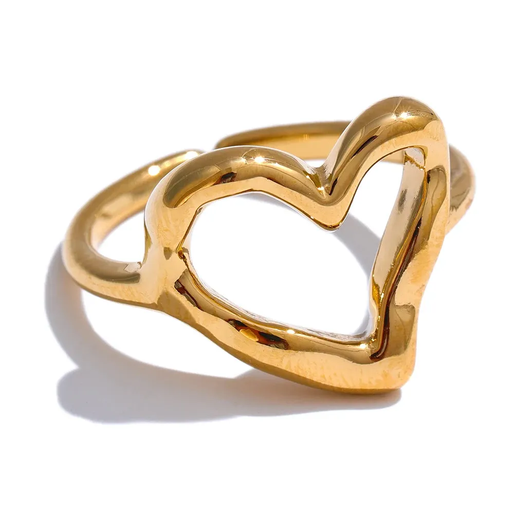 VAIGE Minimalist Adjustable Stainless Steel Heart Ring - Rust-Proof Charm Jewelry for All Occasions
