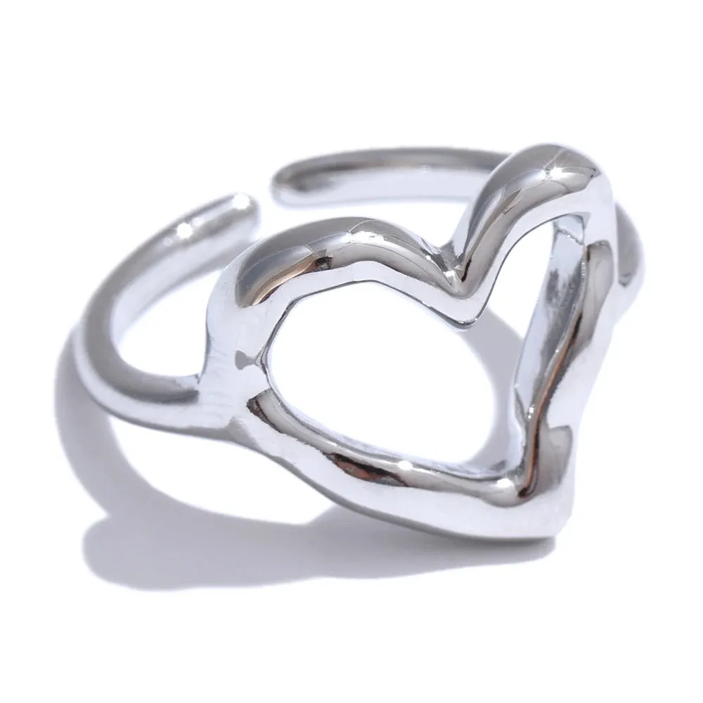 VAIGE Minimalist Adjustable Stainless Steel Heart Ring - Rust-Proof Charm Jewelry for All Occasions