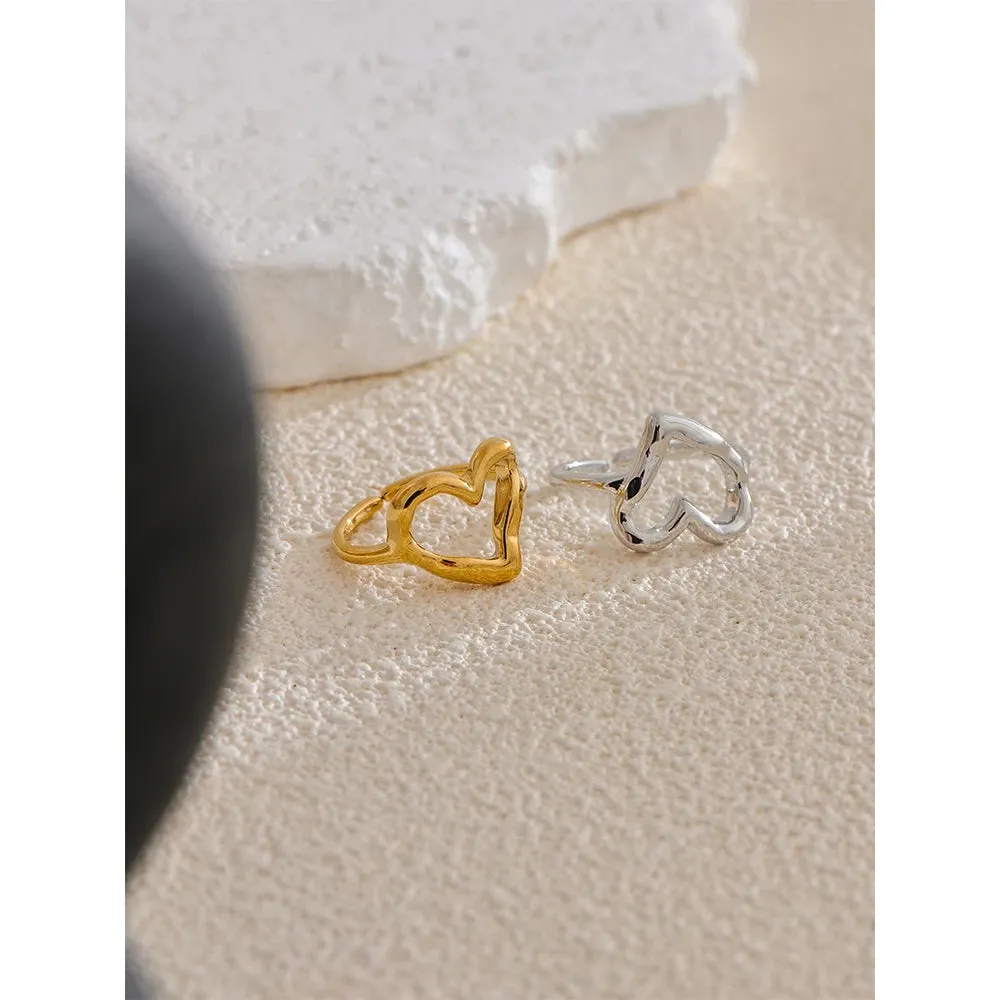 VAIGE Minimalist Adjustable Stainless Steel Heart Ring - Rust-Proof Charm Jewelry for All Occasions
