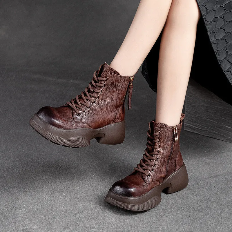 Women Minimalist Leather Retro Casual Platform Boots