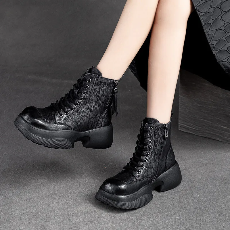 Women Minimalist Leather Retro Casual Platform Boots